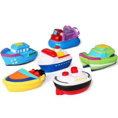 DQTYE 6Pcs Bath Toy Floating Boats, Baby Soft Squirt Bathing Toys Bathtub Cartoon PU Rubber Ship Water Game Learning Educational Toy For Kids Toddlers