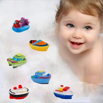 DQTYE 6Pcs Bath Toy Floating Boats, Baby Soft Squirt Bathing Toys Bathtub Cartoon PU Rubber Ship Water Game Learning Educational Toy For Kids Toddlers