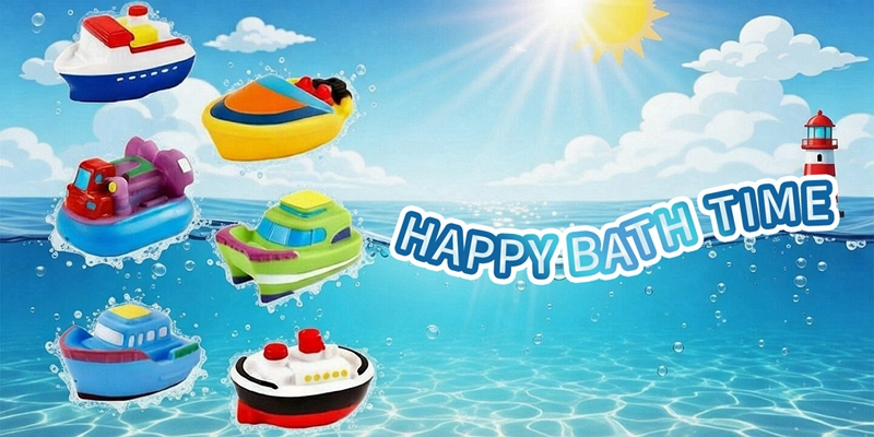 DQTYE 6Pcs Bath Toy Floating Boats, Baby Soft Squirt Bathing Toys Bathtub Cartoon PU Rubber Ship Water Game Learning Educational Toy For Kids Toddlers
