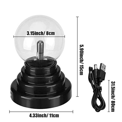 DQTYE Plasma Ball 3 Inch Touch Sensitive Lightning Effects Globe Portable USB/Battery Plasma Lamp for Home Office Party Decoration