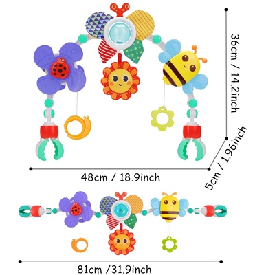 DQTYE Baby Stroll Activity Pram with Foldable Play Arch and Rattle Toy for 6-12 Months Travel