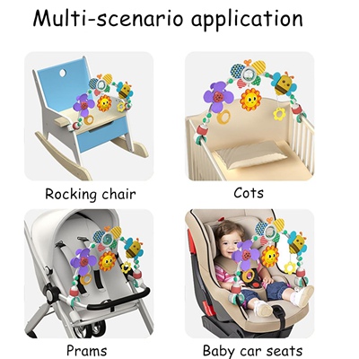 DQTYE Baby Stroll Activity Pram with Foldable Play Arch and Rattle Toy for 6-12 Months Travel