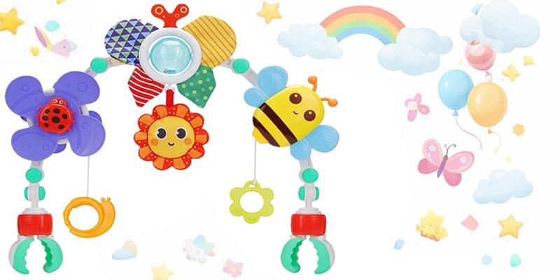 DQTYE Baby Stroll Activity Pram with Foldable Play Arch and Rattle Toy for 6-12 Months Travel